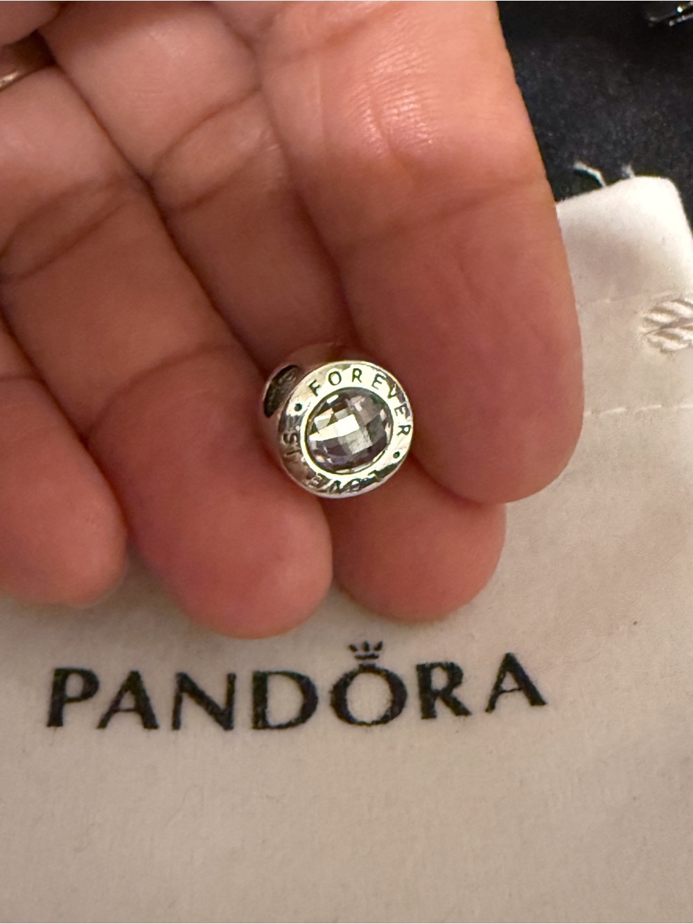Pandora Silver 'Forever' Spacer Charm with Clear Crystal